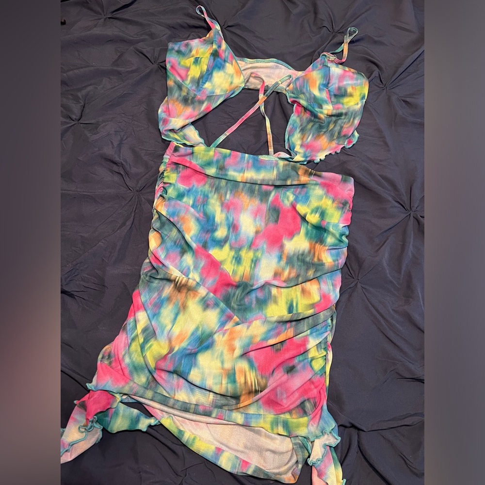 Two piece front tie tye dye skirt set